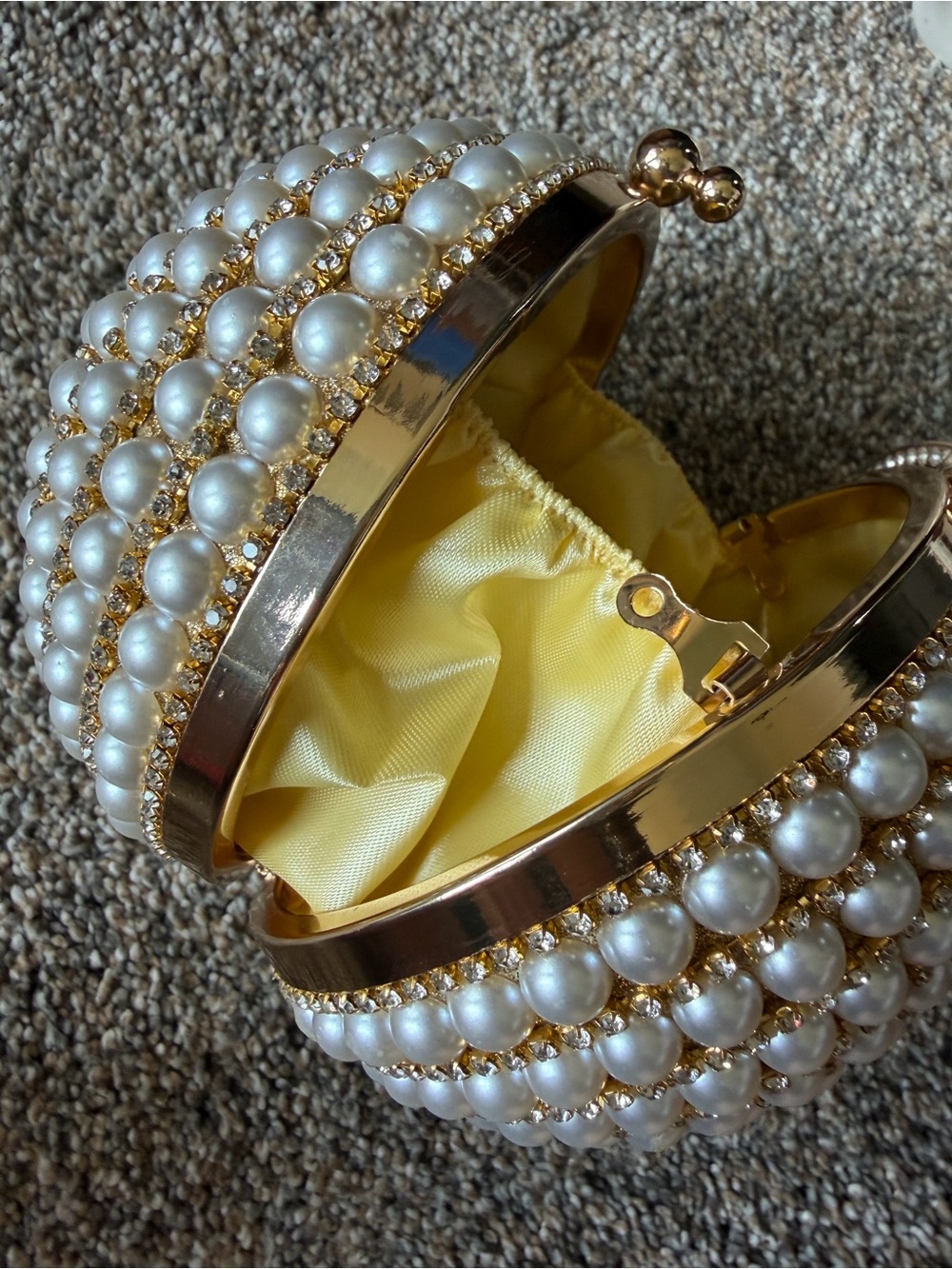 Pearl and Rhinestone Encrusted Gold Orb Evening Bag - Picture 9 of 13